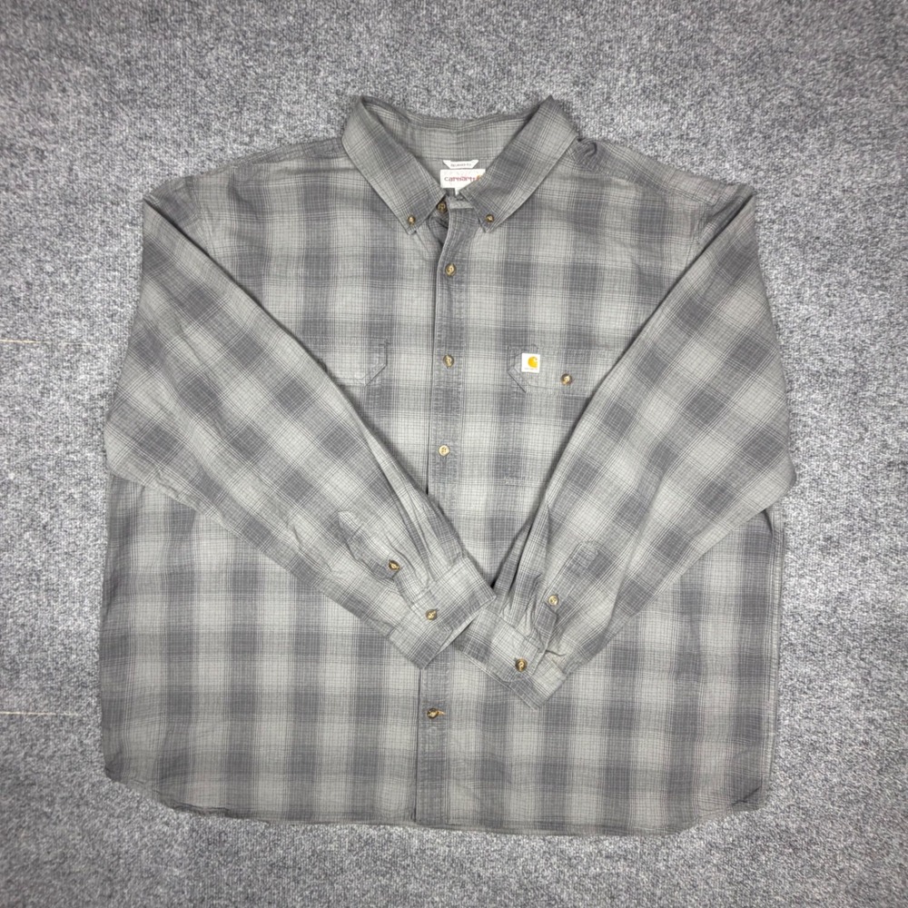 Carhartt Mens 4XL Relaxed Fit Plaid Button Down Shirt Grey 104142-029 Workwear